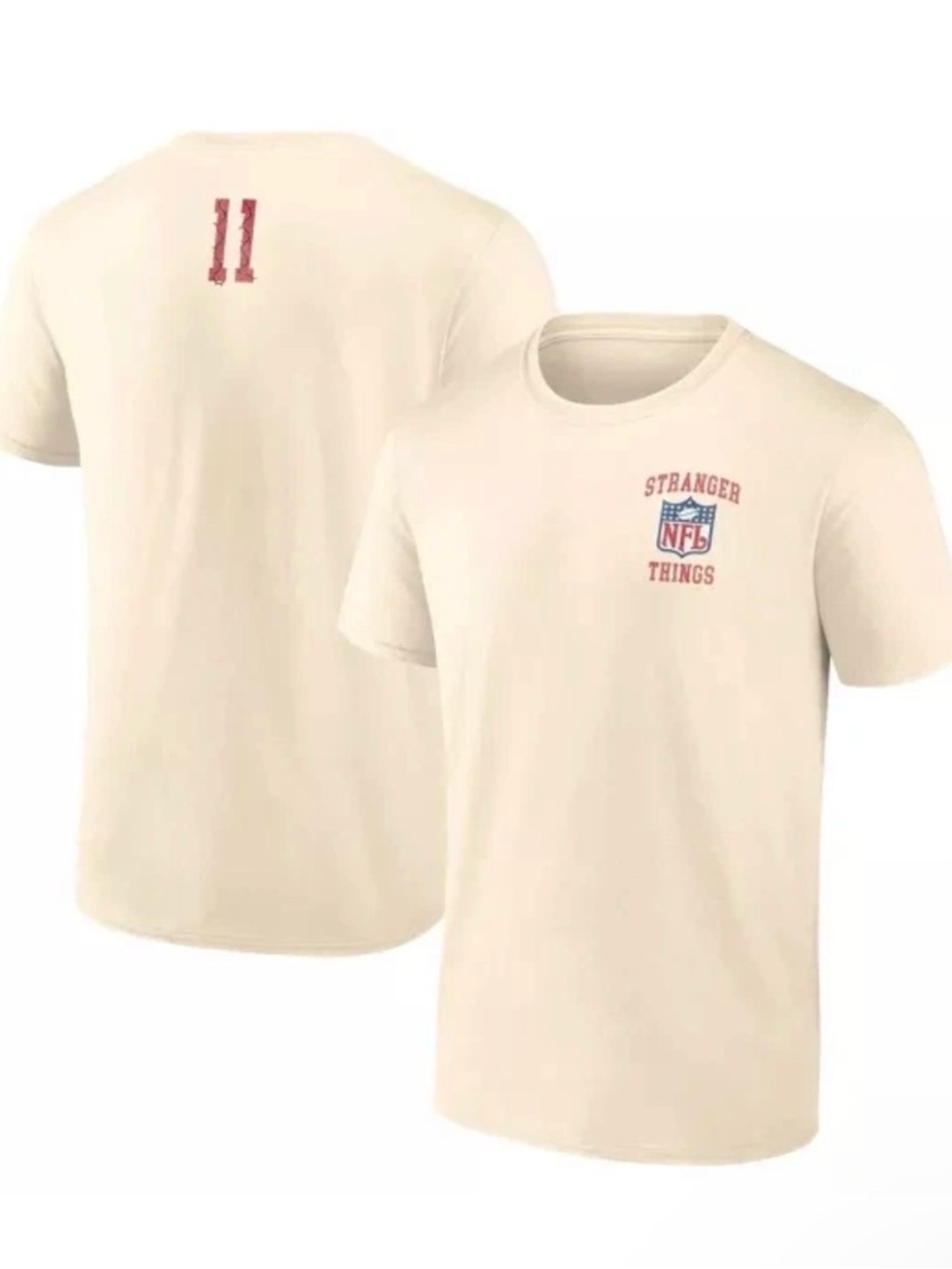 NWT NFL x Stranger Things Cream Graphic Tee Size M #11 adult T unisex. Soft T!